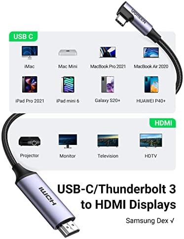Ugreen 4K 60Hz USB C do HDMI kabl desnog ugla 4K USB TIP C HDMI adapter kabel za povezivanje laptopa za monitor