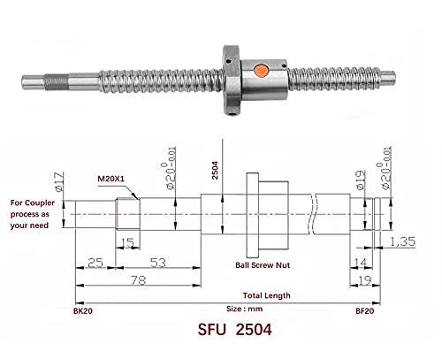 Mssoomm 25mm CNC BallsCrew komplet SFU2504 RM2504 Anti-RMLash kuglični vijak, L 19.69 u / 500mm + matica