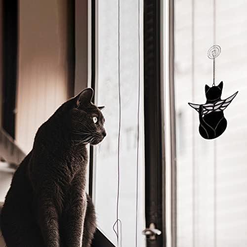EPOGIFTS Angel Cat Memorijalni pokloni, dekor crne mačke gubitak poklona za mačke simpatije, vitraji Suncatchers za gubitak poklona za mačke za ljubitelje mačaka, Angel Cat Lover pokloni za žene mama