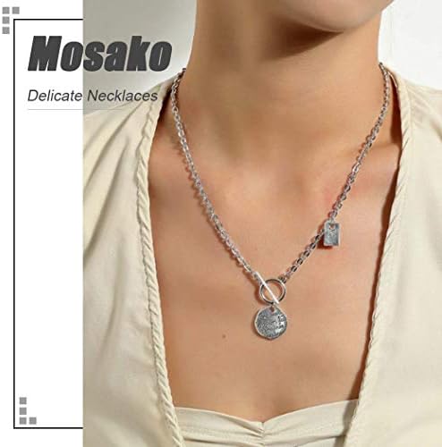 Mosako Punk ogrlice novčić privjesak ogrlice lanac link kratke srebrne ogrlice graviranje Print početni stilski modni delikatan Dainty ogrlica Nakit za žene i djevojčice