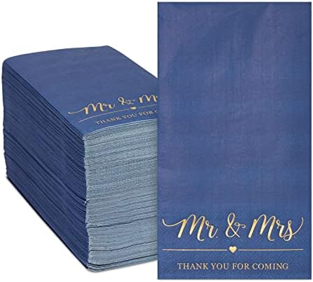 100 pakovanja mornarice plave salvete za prijem vjenčanja sa zlatnom folijom, g. I gđa