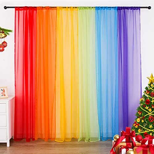 Horeal 6 ploča Rainbow Sheer Curtains Colical Dekoracija prozora Voleske zavjese 63 inča Božićnu zabavu