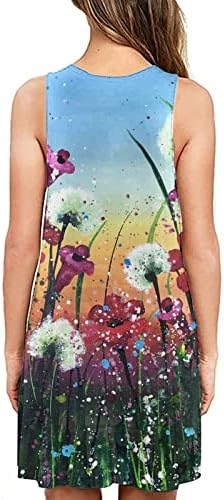 Haljine za plažu za ženske plaže cvjetne majice sundress bez rukava modna labava haljina s rezervoarom plava
