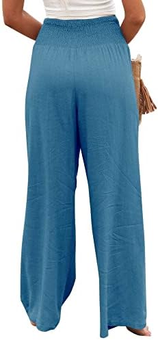Ženske pamučne posteljine hlače elastična visoka struka Lood Widew Lounge Yoga hlače Tuničke