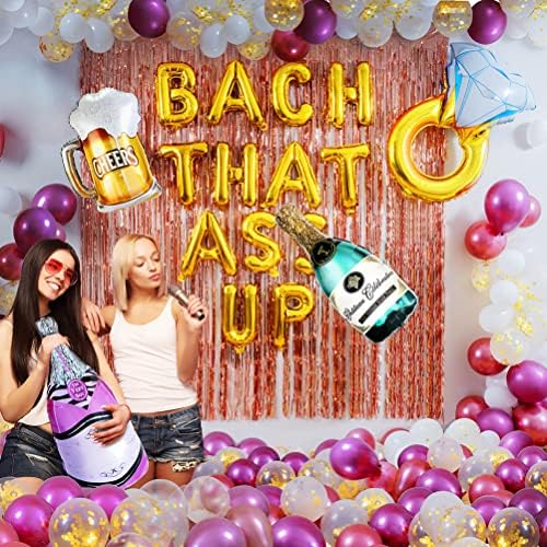 Bachelorette Party Decocrations Gold set, uključujući Bach koji gore potpisuju balone, baloni, ružičasti zlato i konfeti, baloni za prsten, šampanjače i pivo