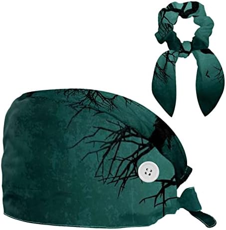 Slatka Halloween Cat & Bundevin uzorak Radna kapa s tipkama Podesiva bouffant šešir Unisex kape za piling sa lukom