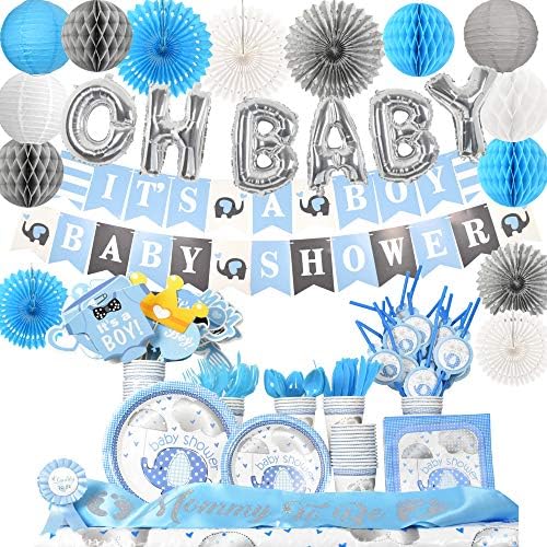 Sve u jednom Elephant Baby Shower dekoracije za dječaka, 242 kom plave potrepštine za zabavu -
