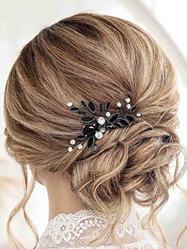 Casdre Crni kristalni češalj za kosu srebrni Rhinestone Bridal bočni češalj za kosu komad Bride Wedding