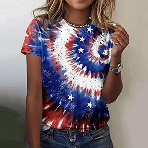 Bluze kratkih rukava za dame Crew izrez Američke bluze sa printom zvijezda Tie Dye Tshirts Teen Girls