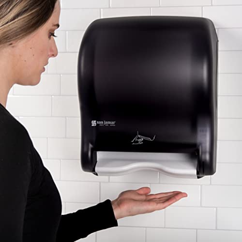 San Jamar Essence Automatski dozator papirnih ubrusa, komercijalni dozator papirnih ubrusa sa zidnim nosačem za kupatila/toalete - bez dodira, električni, plastični, Crni