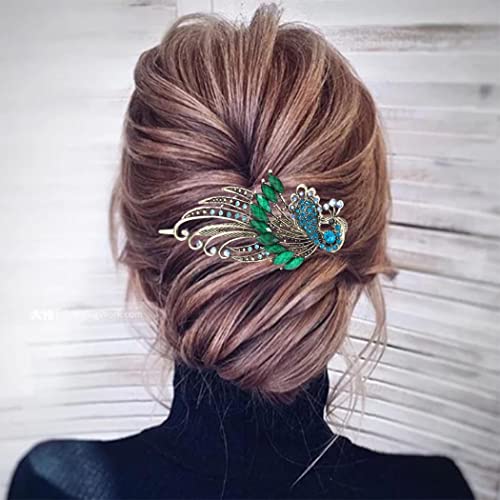 Casdre Vintage Crystal Hair Clip Gold Peacock Hair Barrette Evening Party Prom Hair Accessories For Women and Girls