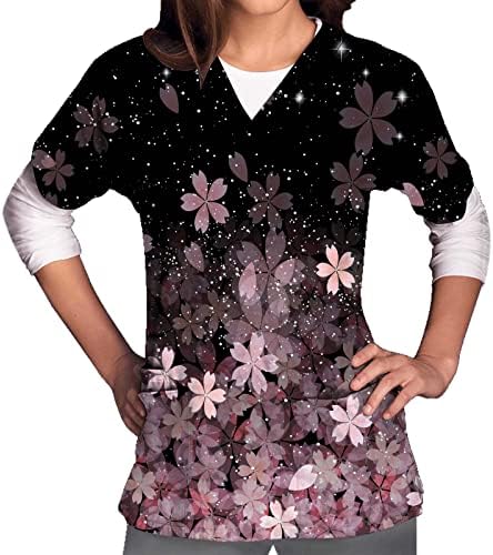 Ženska casual ravna odjeća modna cvjetna tiskana tunika vrhovi V izrez kratkih rukava s pilingom s džepovima