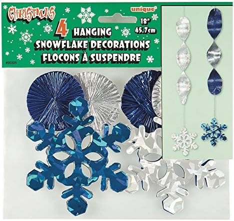 Jedinstvena snježna pahuljica viseći vrtložni ukrasi, 18 , srebrni i plavi