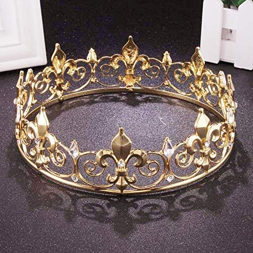 Zlatna kraljevska kruna tijara za muškarce muški dječak 7 Crystal Prom Rođendanska traka za glavu za vjenčanje,