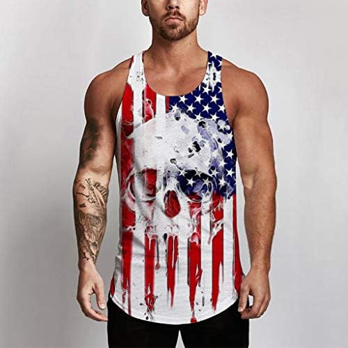 Muški ljetni vrhovi bez rukava muški Dan nezavisnosti štampanje košulja mrežasti prozračni bodybuilding sport teretana prsluk
