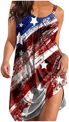 4. jula Ležerna ljetna haljina na plaži za žene Boho haljina sa američkom zastavom bez rukava, lepršava