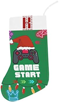 Monogram božićne čarape sa video igarom Početak i slovo K 18 inča Veliki zeleni i bijeli s početnim