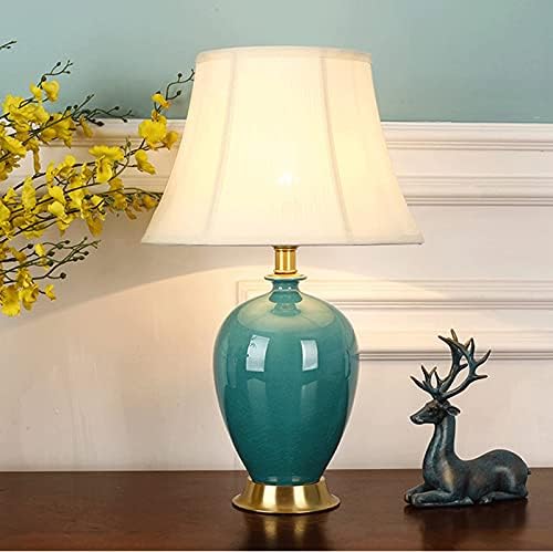 Stolna svjetiljka Jednostavna lampica Zelene stolne lampe Keramika Noćnice za stol Noćenja s tkaninom Lampshade