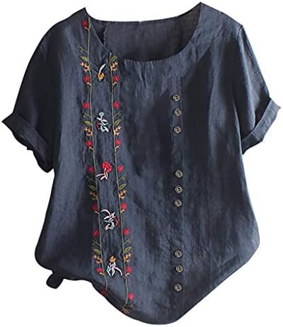 Pamučne posteljine za žene Trendy cvjetni grafički skraćeno dugme TUNIC TUNIC TEES CALESTE OFT Osnovne majice Bluze