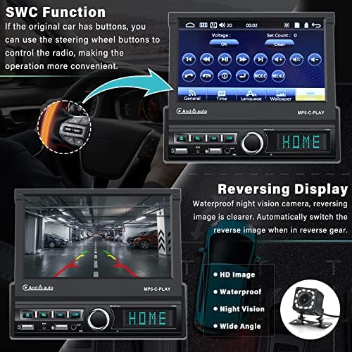 7 inčni stereo s jednim DIN-om sa Apple Carplay Android Automatsko rastezanje na dodirnog ekrana za automatsko prebacivanje automobila Audio Bluetooth FM ogledala + sigurnosna kopija i mikrofon i mikrofon