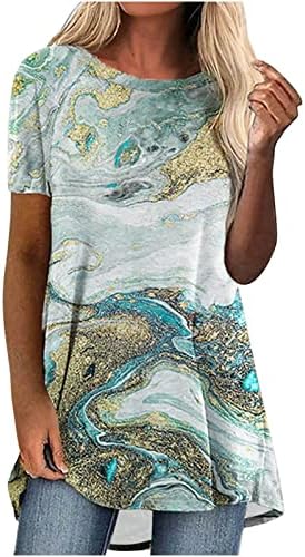 Žene vrhovi kratkih rukava Ljetna majica Udobna Crewneck Ispis Dugih košulja Pulover plus veličine vrhova uzročno