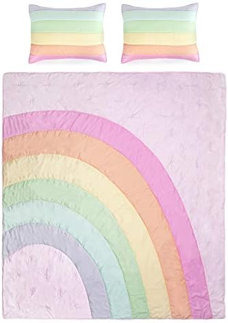 Dječji pravilni set od 3 dijela Rainbow Quilt | 1 Twin krevet veličine jorganastog i 2 standardne šamce | Napravljeno od mikro-denier poliesterskih vlakana | Meka, glatka i izdržljiva | Idealno za tinejdžere i Tweens | Višebojni
