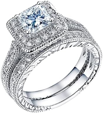 Prstenovi smola od 2 parova Princess Cut Diamond Set Ring Modni luksuzni ženski angažman vjenčani nakit Žene