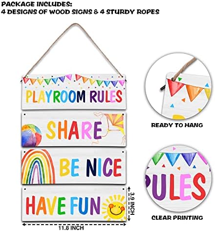 Isovf 4 komada Dekor dječje sobe Zidni dekor Drveni znak - Rainbow Tema Motivacijska zidna umjetnost za dječju sobu Dječji vrtić PlayOpresija učionica - Pravila igraonica Budite lijepi dio