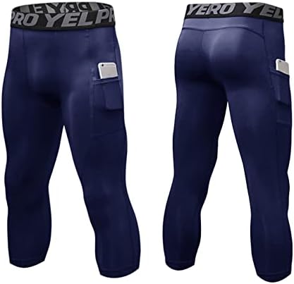 ABTIOYLLZ 3 Paket muške 3/4 kompresijske hlače atletske tajice za trčanje Kapri tajice džep Cool Dry Gym Košarka