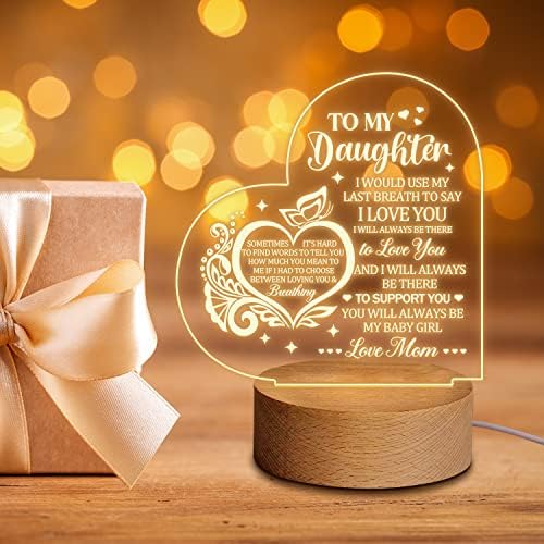 Ywkuiev personalizirani kćer pokloni od mame za rođendan, maturu i Majčin dan pokloni za kćer gravirano akrilno noćno svjetlo sa bazom-promišljena kćerka poklon od majke