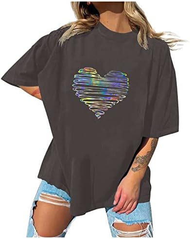 Dan zaljubljenih majice za žene šareni ljubavnik srce Print majica Tops Casual labave Crewneck kratki rukav