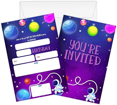Wuawn 20 Vanjski razmakni rođendan Pozivnice sa kovertama, Galaxy Space Fill - u rođendanskim karticama za dječake i djevojke, teen, djecu, zalihe rođendanske proslave - A025