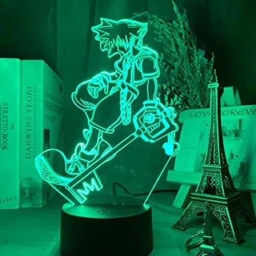 YRHPL igra Kraljevstvo srca Sora Keyblade 3D Anime Illusion noćno svjetlo dijete stolna lampa Led boja mijenja djecu spavaća soba dekor Sora USBBedside lampa-16 boja sa daljinskim