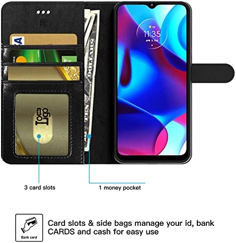 REXKEY Motorola Moto G čista futrola za telefon novčanik držač kreditne kartice Premium PU kožni novčanik Flip zaštitni poklopac telefona za Motorola Moto G Pure 2021 sa RFID blokadom-Crna, Plava