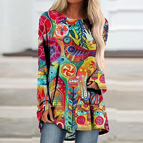 Tunci dugih rukava za teen žene djevojke smiješne ptice grafičke tiskane majice casual šarenog uzorka pulover