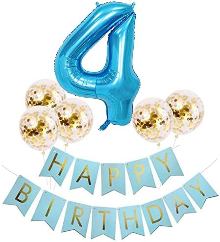 Telpet plavi broj4 balon + balner za sretan rođendan sa 5 kom zlatnim konfetskim balonima, sretan rođendan ukrasi