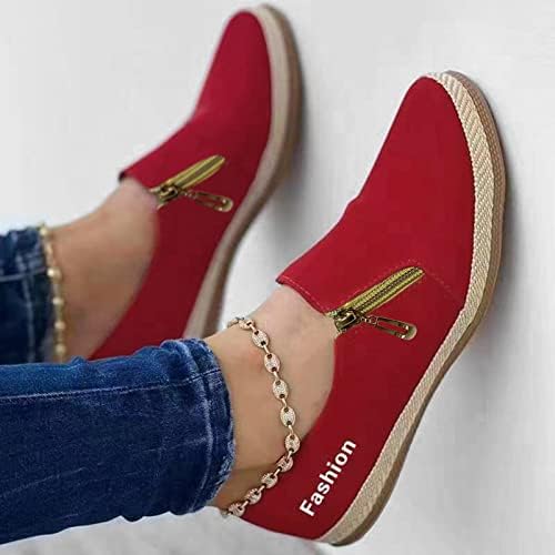 Ženska modna čvrsta boja okrugli nožni plitki patentni zatvarač sa cipelama u usta, cipele na cipele, ženske ležerne