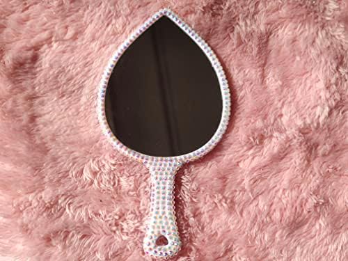 REABHPY pjenušavo ručno ogledalo u obliku lista Glitter Rhinestones prijenosno ogledalo, blingbling