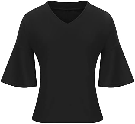 Dame Plaine Top Opušteni fit bluze kratki 1/2 Bell rukava Vneck Spandex Brunch jesen ljeto Top odjeća