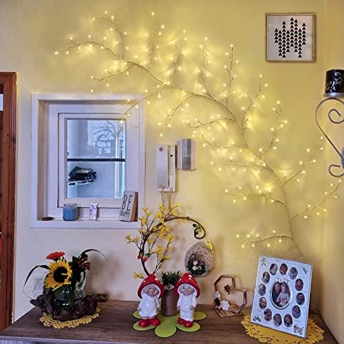 Szminiled Vines za uređenje soba, 7.5 Ft umjetne grane breze 144 LED svjetla osvijetljene vrba Vine, Božić Swags ukrasi unutarnji zidni dekor za spavaću sobu dekor dnevne sobe