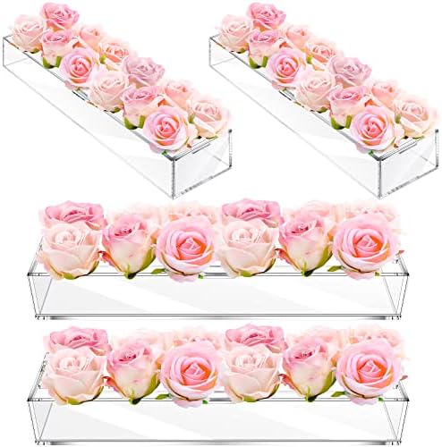 4 kom vaza za cvijeće akril pravougaoni cvjetni središnji dio dekorativna duga prozirna vaza moderne niske cvjetne vaze za vjenčanje trpezarijski stol prijem ukrasi za kućne zabave