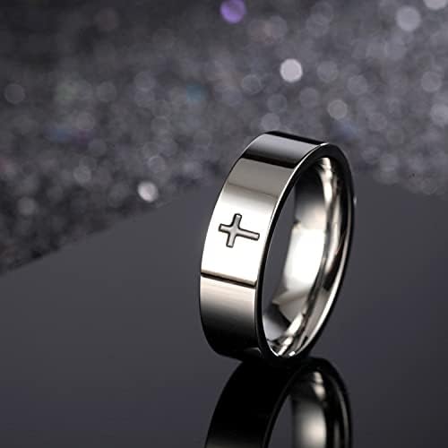 Šareni BLING 6MM jednostavan polirani ugravirani križ slaganje prsten od nehrđajućeg čelika srebro Christian Cross Ring stranu vjerski vjenčani prsten Nakit