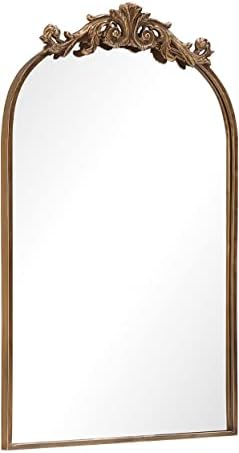 Paihome zlato antikno ogledalo za zid, 19x30 inča Veliko mesingano lučno ogledalo dekorativna Vintage ogledala