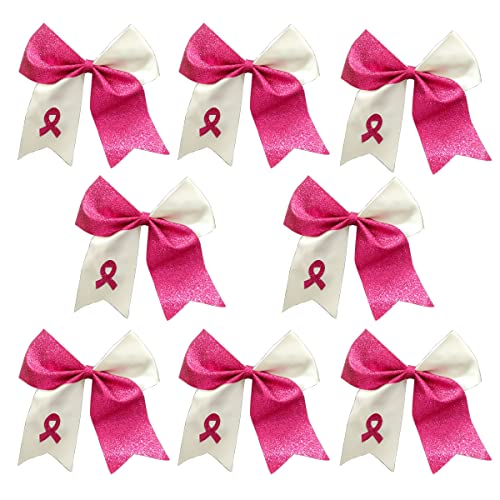7 inčni rak dojke svijest Cheer Bow veliki Glitter hair Bow pink rep Holder elastične vezice za kosu za navijačice djevojke Set 8