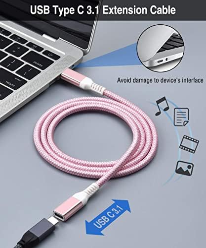 Basesailor USB Tip C produžni kabel 6,6ft 2Pack, USBC 3.1 Gen2 10Gbps 100W Ženski na muški produženi
