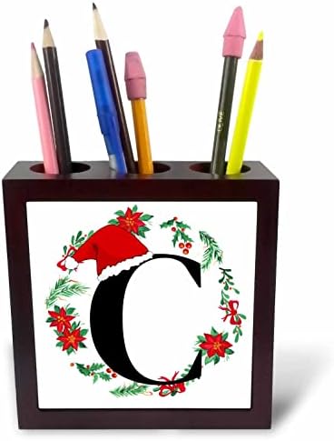 3drose C Božić Monogram Inicijal sa Santa šeširom i držačima olovke za vijence
