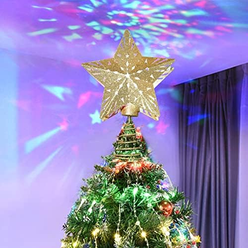 Dearhouse 3D Božićna stabla stabla sa LED rotirajućim svjetlima projektora, zlatni zvjezdani stablo za božićne