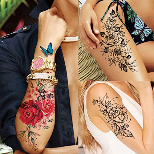 TASROI 18 listova seksi cvjetna ruža privremene tetovaže za žene djevojke odrasle, ženske naljepnice