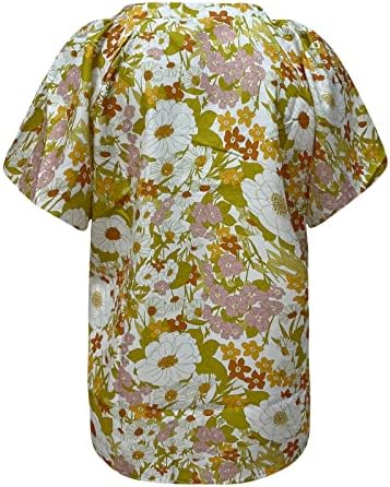 Annhoo Boho majice za dame jesen ljetni ruffle s kratkim rukavima V izrez Spandex cvjetni ispis bluze t majice tinejdžerske djevojke 7w