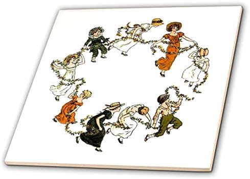 3drose lijepa Kate Greenaway ilustracija djece koja plešu sa vijencima-pločice